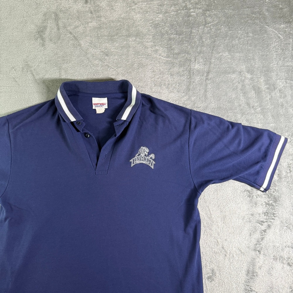VTG Hartwell Sports Lincoln University Polo Shirt Embroidered Logo Navy LRG USA